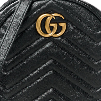 Gucci Azalea Calfskin Matelasse Heart Mini GG Marmont Round Shoulder Bag Black 9 of 13