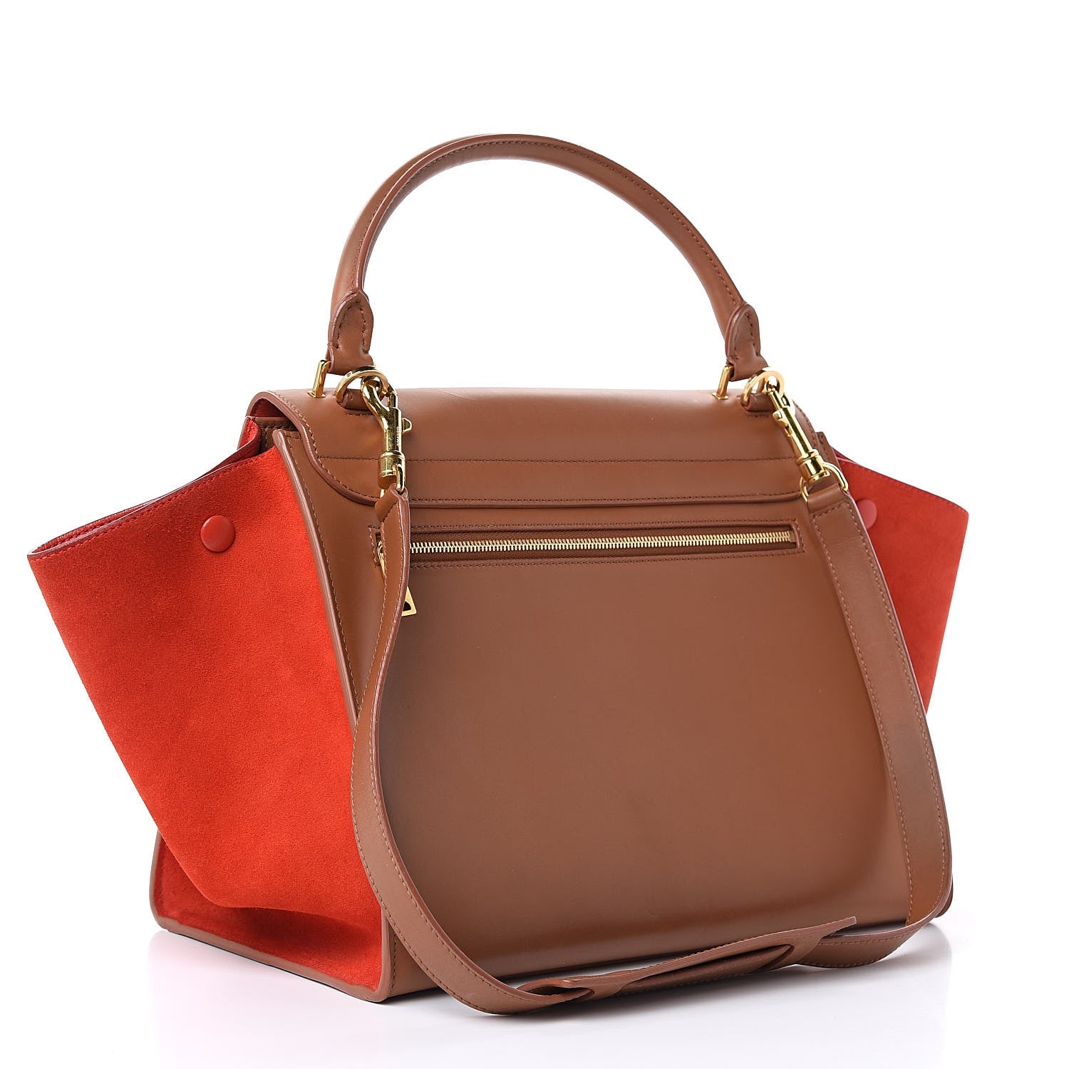 Celine Natural Calfskin Suede Medium Bi-Color Trapeze Tan 3 of 14