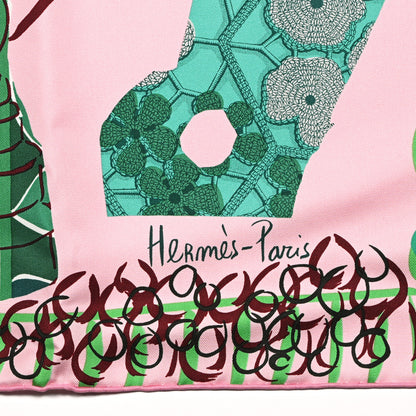 Hermes Silk La Maison Des Oiseaux Parleurs Scarf 90 Rose Vert 2 of 4