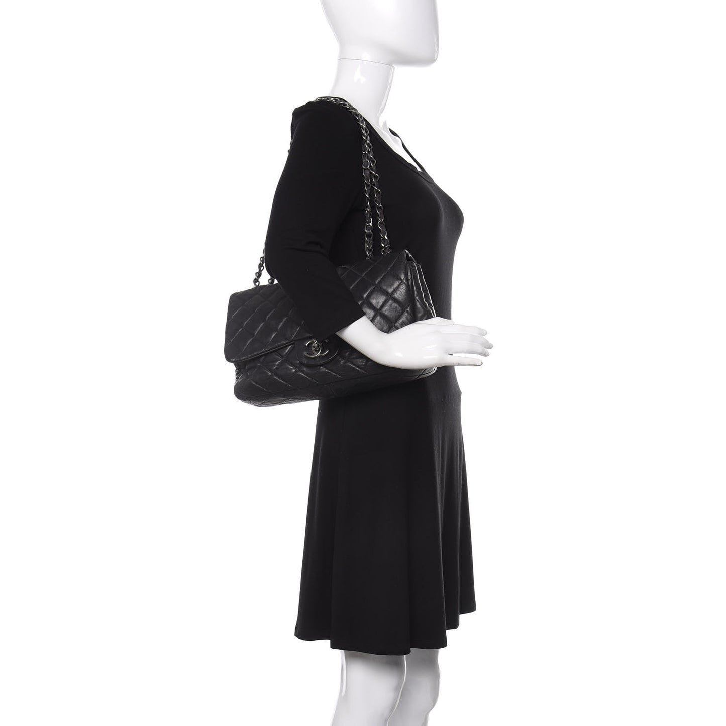 Lambskin Quilted Jumbo Single Flap Dark Grey