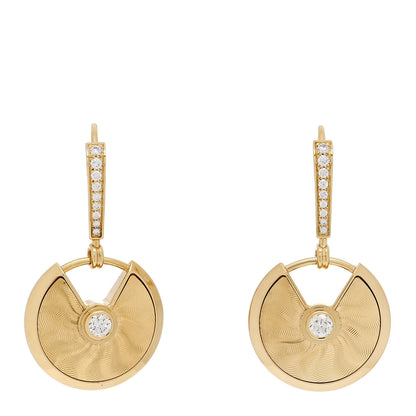Cartier 18K Yellow Gold Diamond Guiloche Amulette de Cartier Drop Earrings 1 of 5