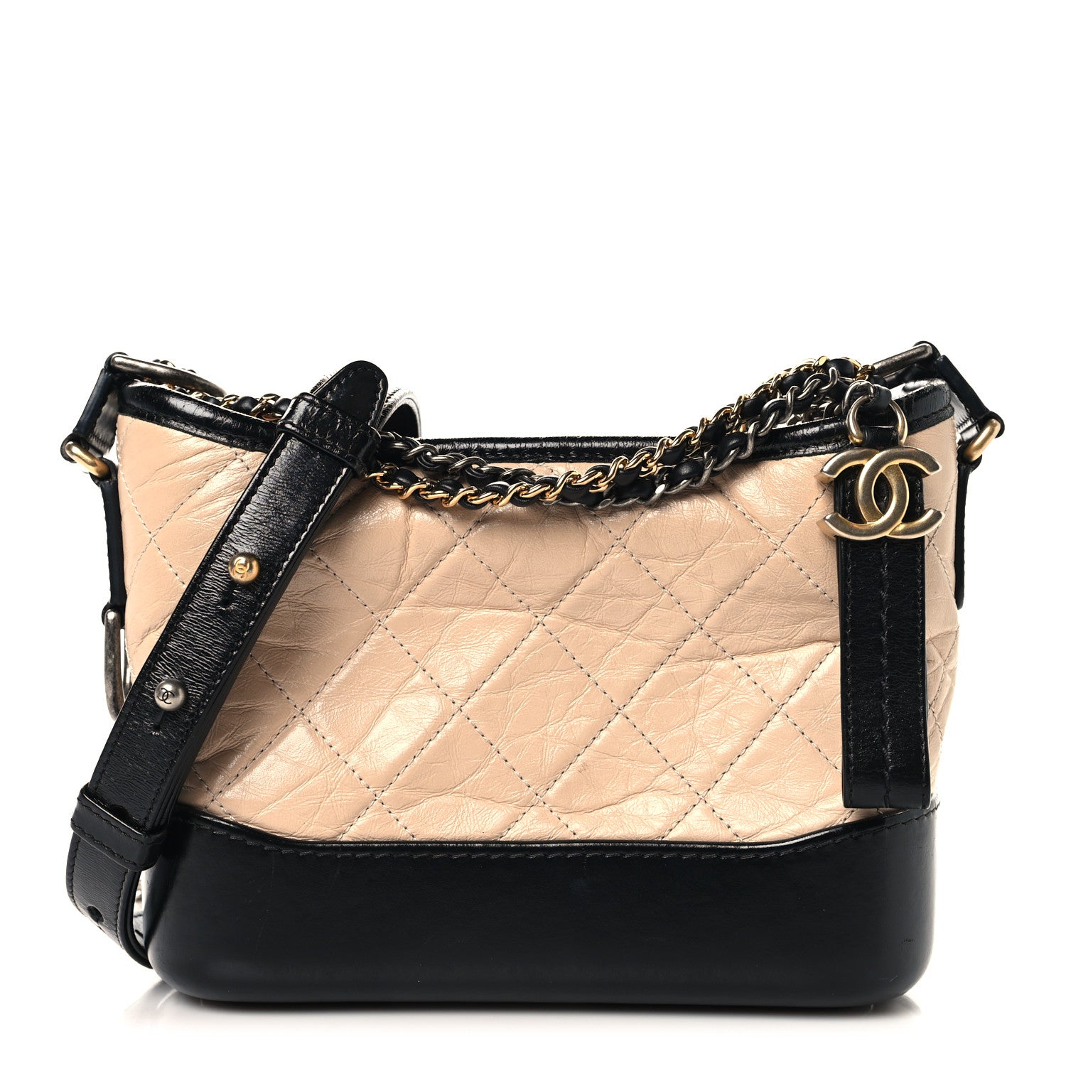Chanel Aged Calfskin Quilted Small Gabrielle Hobo Beige Black 1 of 11