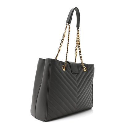 Saint Laurent Grain De Poudre Matelasse Chevron Monogram Shopping Bag Fog 3 of 10