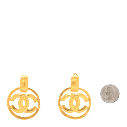 Chanel Metal Round CC Drop Clip On Earrings Gold 2 of 4