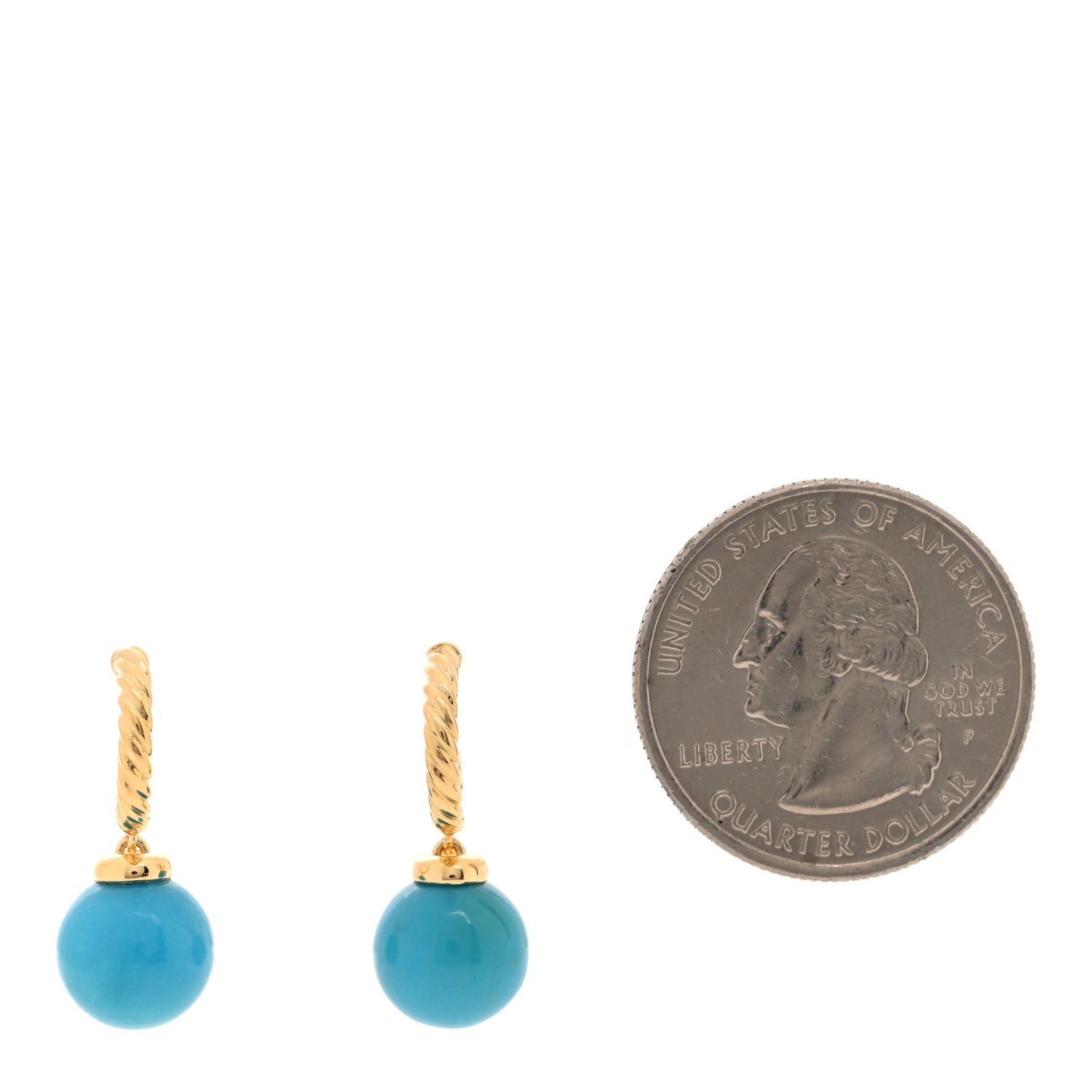David Yurman 18K Yellow Gold Turquoise 9mm Solari Hoop Earrings 2 of 4