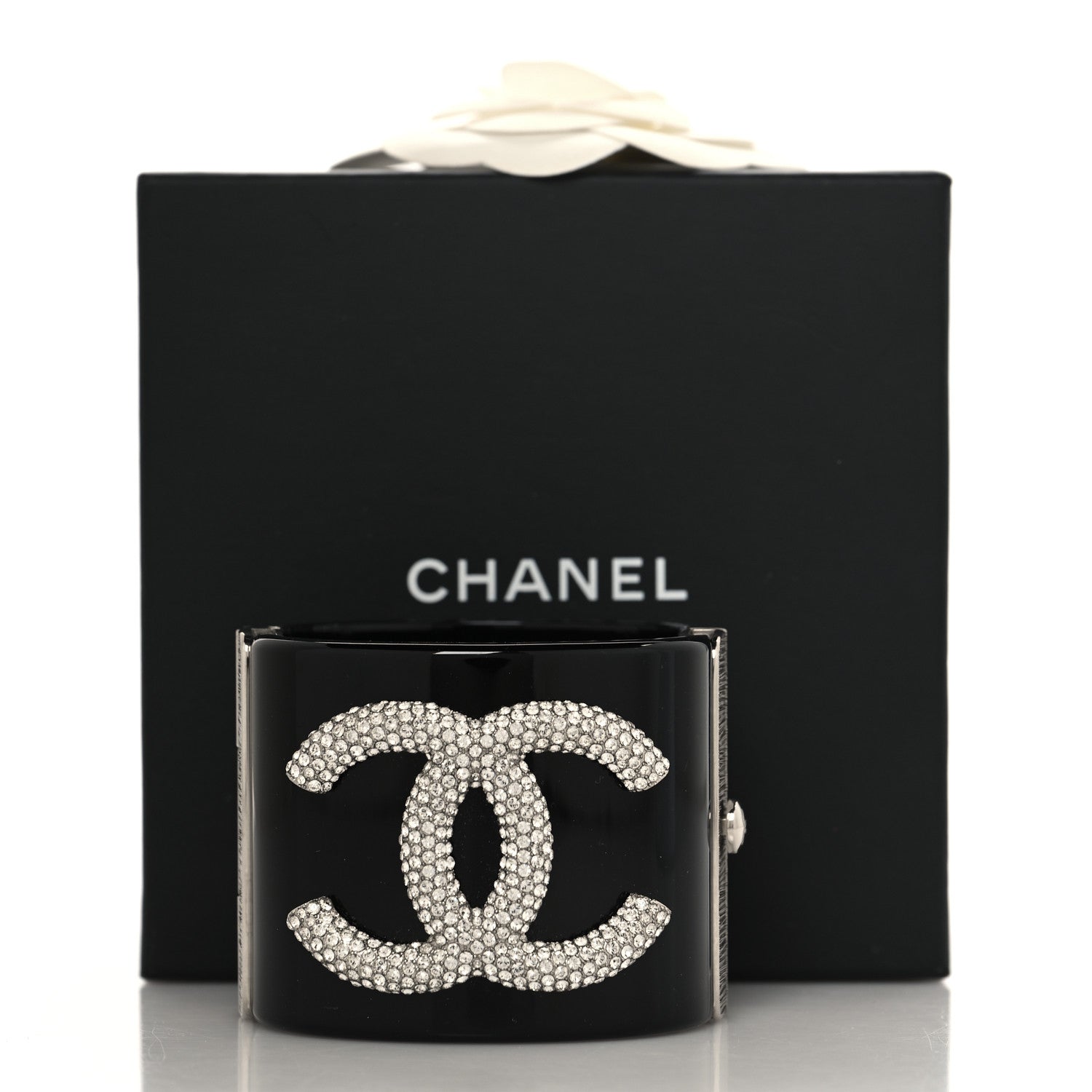 Chanel Resin Crystal CC Wide Cuff Black 5 of 5