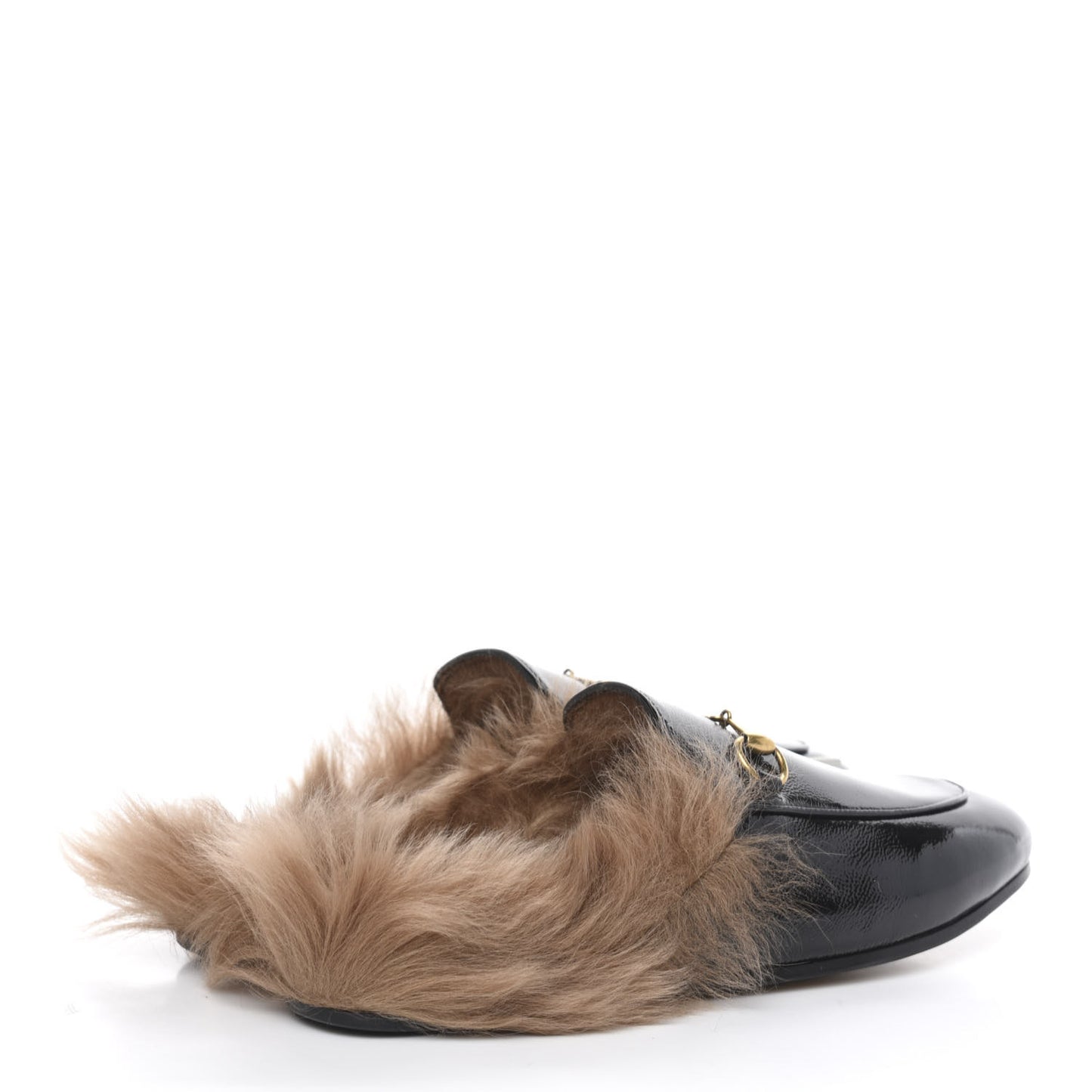 Patent Fur Womens Princetown Slippers 38.5 Black Natural
