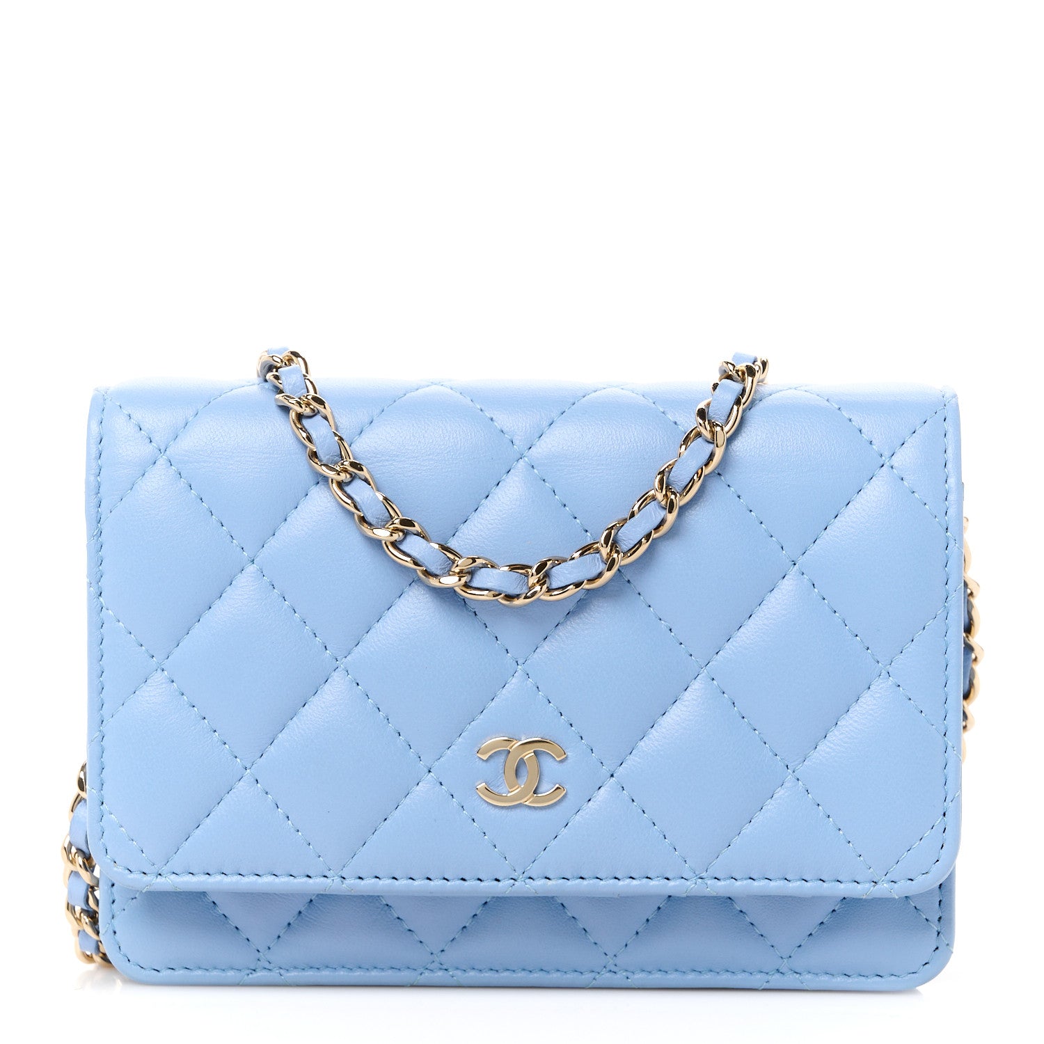Chanel Lambskin Quilted Mini Wallet On Chain WOC Light Blue 1 of 11
