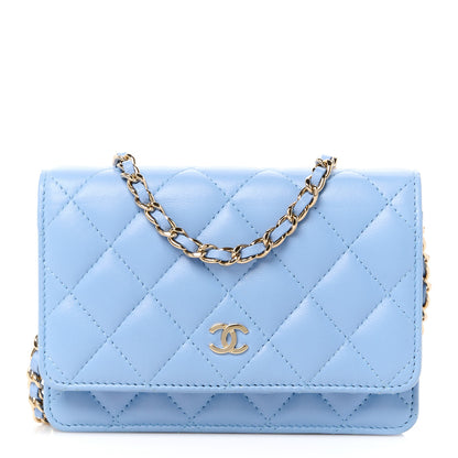 Chanel Lambskin Quilted Mini Wallet On Chain WOC Light Blue 1 of 11