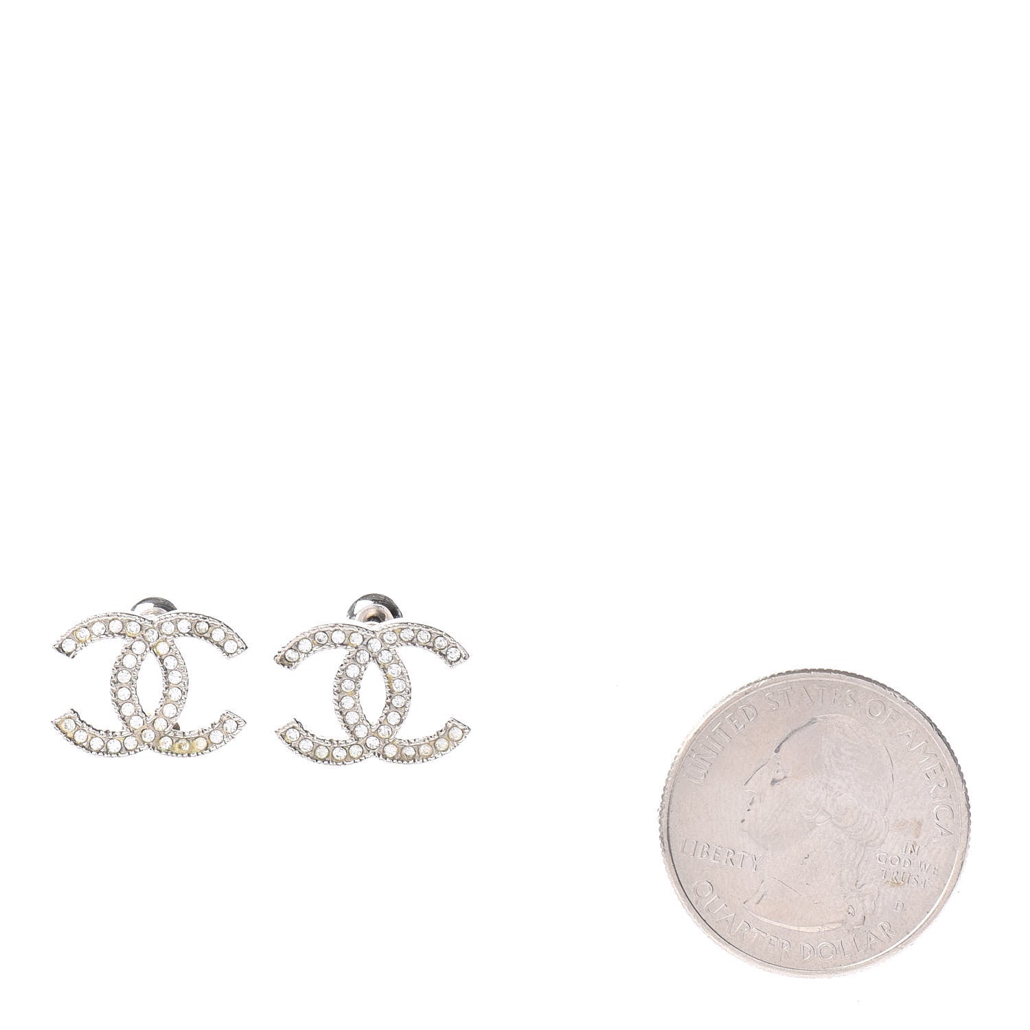 Chanel Crystal CC Stud Earrings Silver 3 of 4