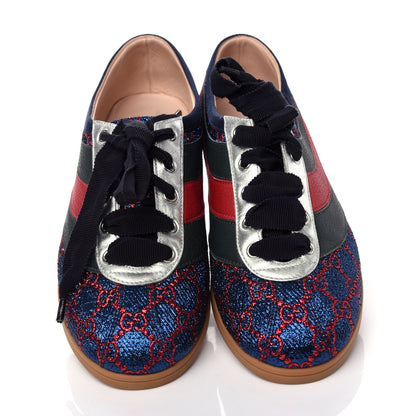 Gucci Lurex Calfskin Web GG Monogram Womens Falacer Sneakers 39 Iridescent Blue Iridescent Red Silver 5 of 12
