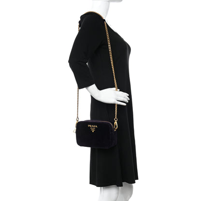 Prada Velluto Zip Top Chain Shoulder Bag Prugna 2 of 10