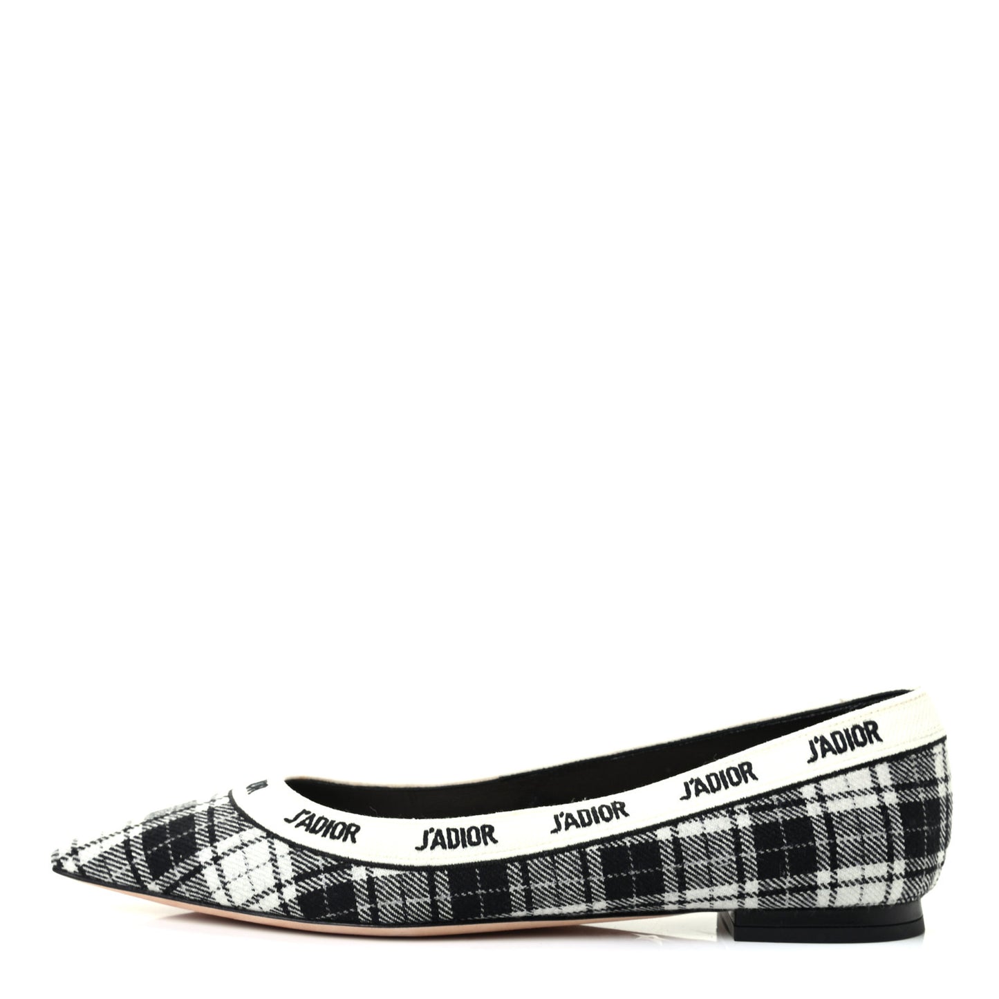 Canvas Tartan J'Adior Embroidered Ballet Flats 37.5 Black White