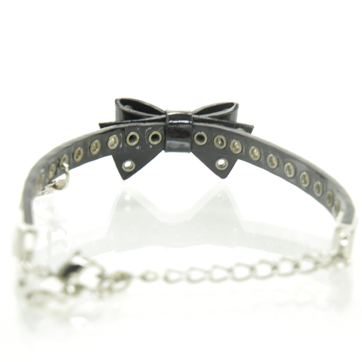 Patent Leather Grommet Bow Bracelet Black