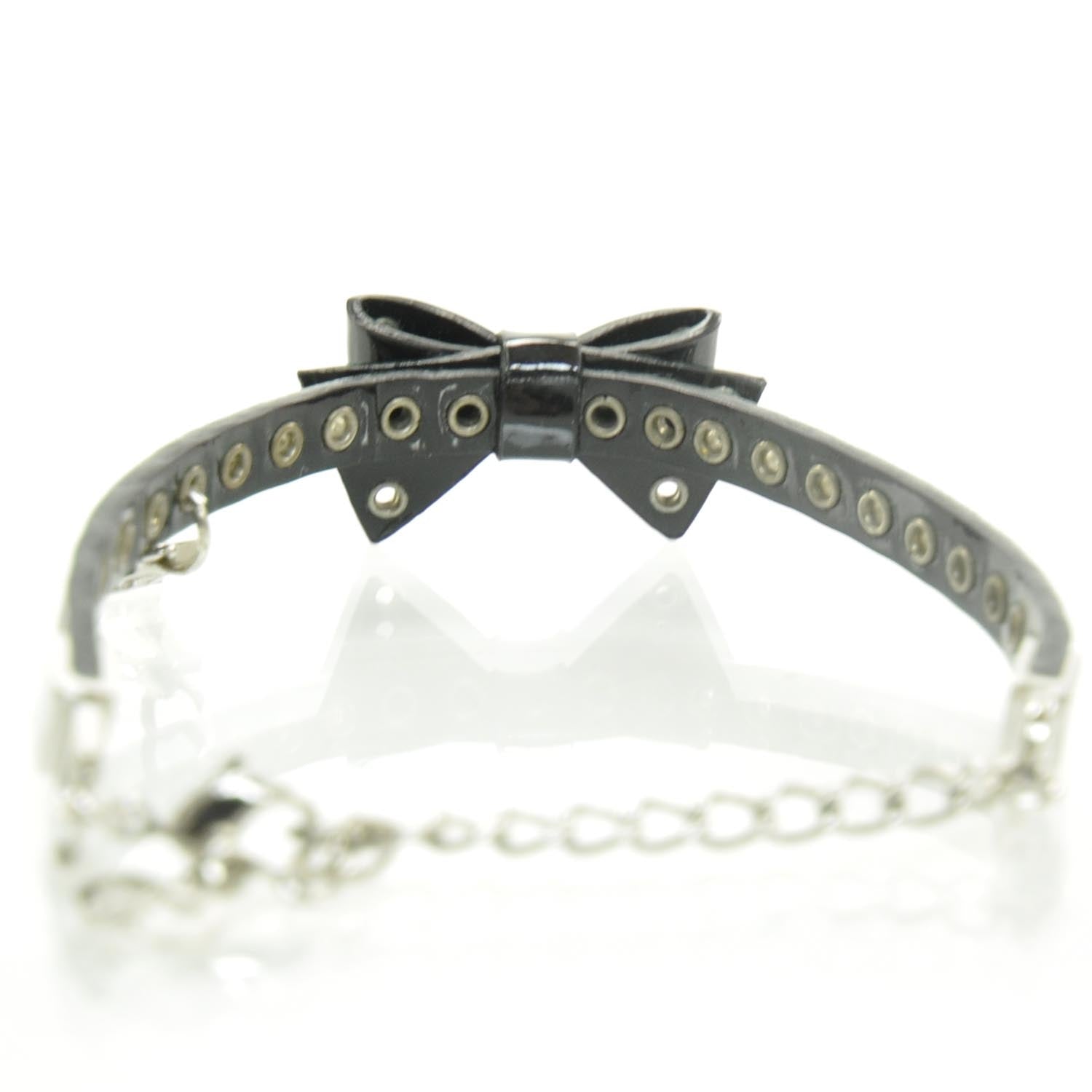 Christian Dior Patent Leather Grommet Bow Bracelet Black 2 of 6