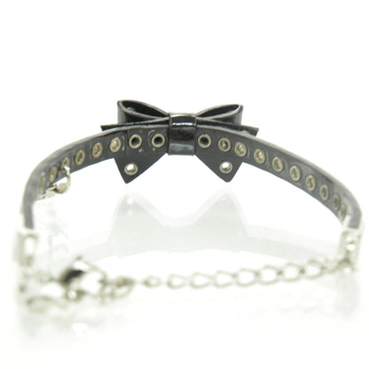 Christian Dior Patent Leather Grommet Bow Bracelet Black 2 of 6