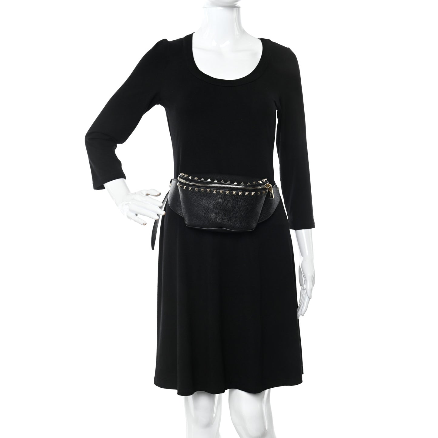 Grainy Calfskin Rockstud Belt Bag Black
