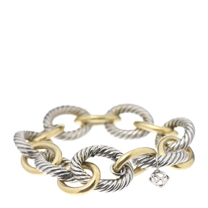 David Yurman Sterling Silver 18K Yellow Gold 17mm Extra Large Oval Link Bracelet 3 of 5