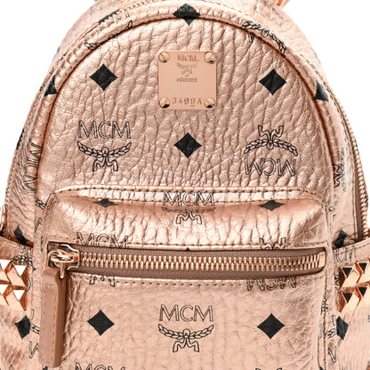 MCM Metallic Visetos Studded X-Mini Bebe Boo Backpack Champagne Gold 7 of 9
