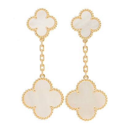 Van Cleef & Arpels 18K Yellow Gold Mother of Pearl 2 Motifs Magic Alhambra Earrings 1 of 5