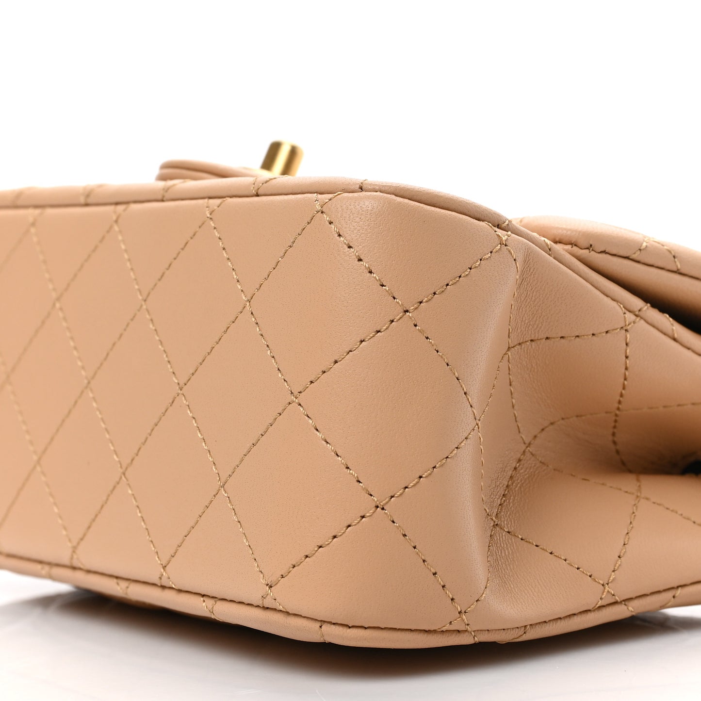 Lambskin Quilted Mini Pearl Crush Flap Beige