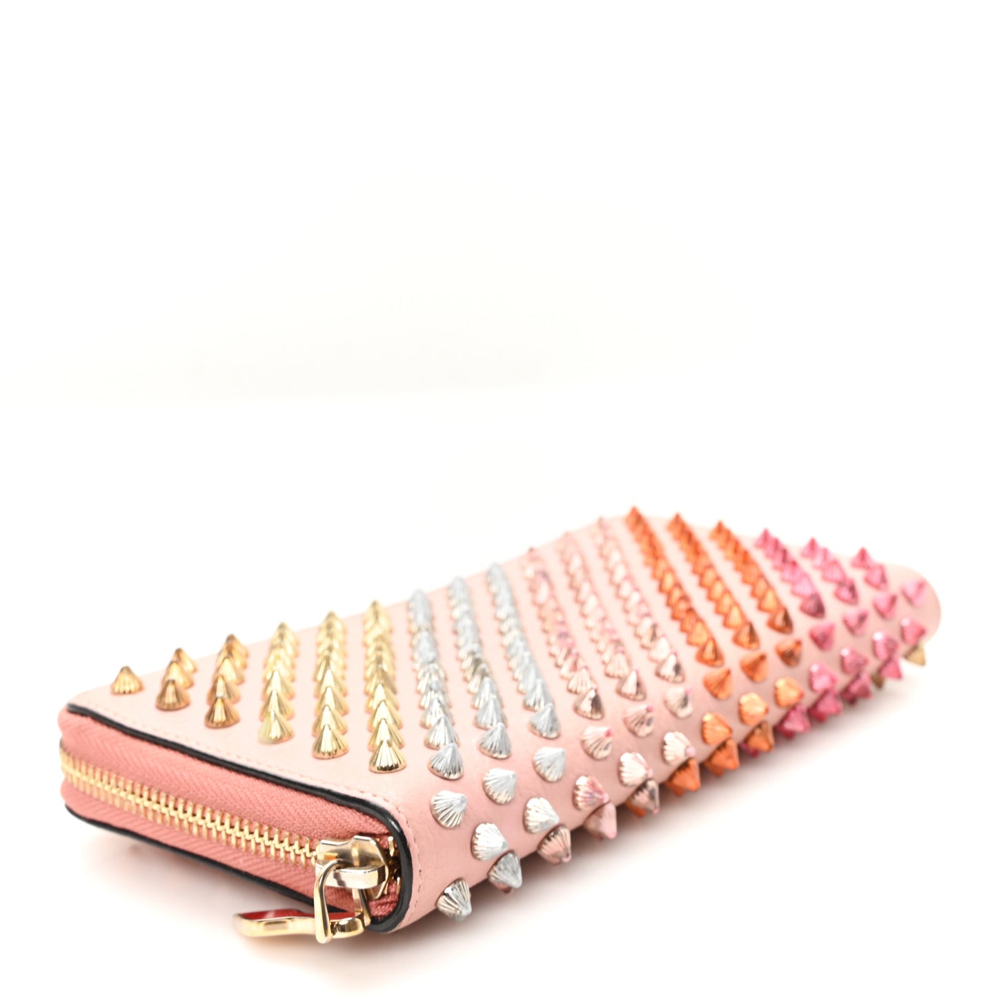 Calfskin Panettone Spiked Zip Around Wallet Pink Multicolor