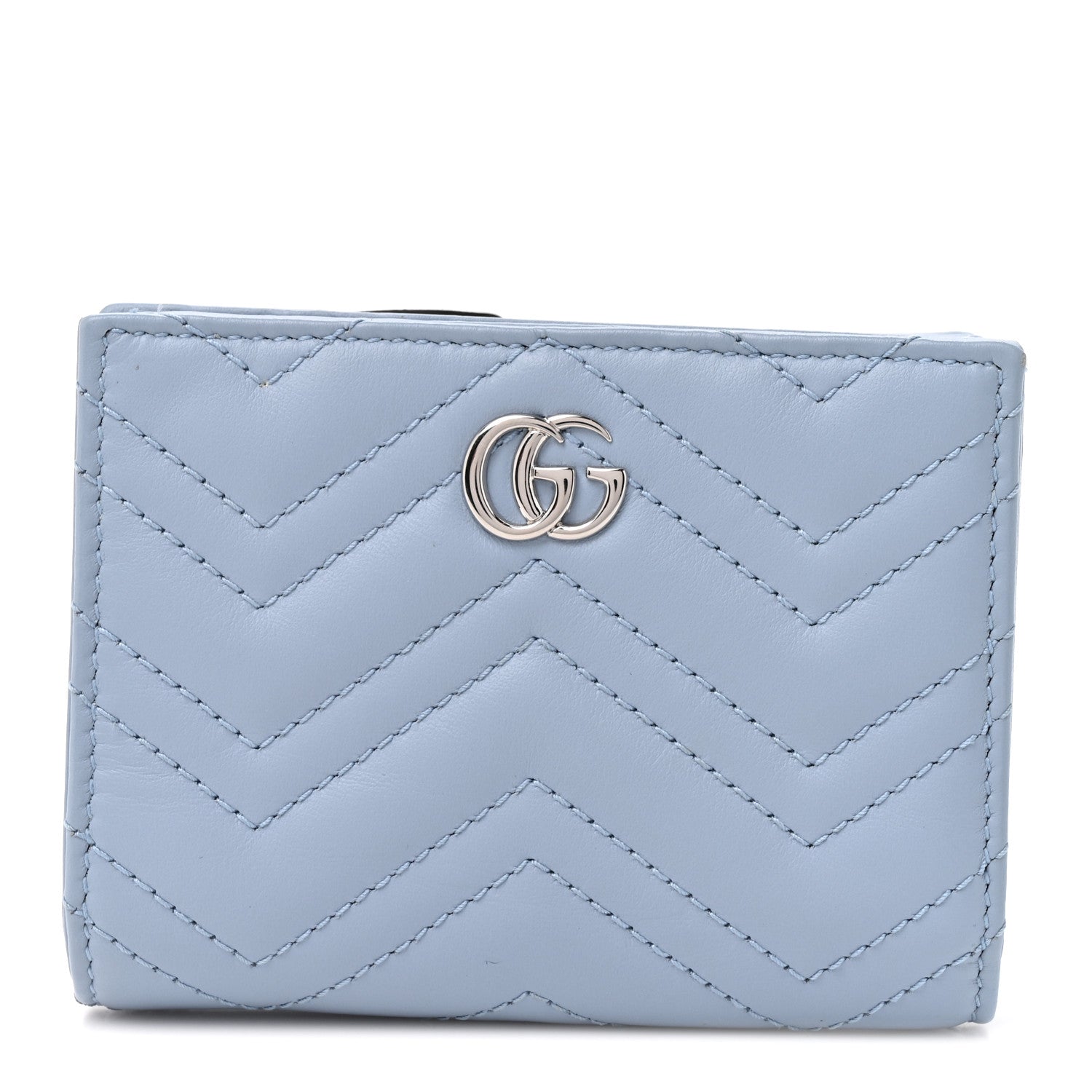 Gucci Lambskin Matelasse GG Marmont Zip Key Pouch Light Blue 1 of 9