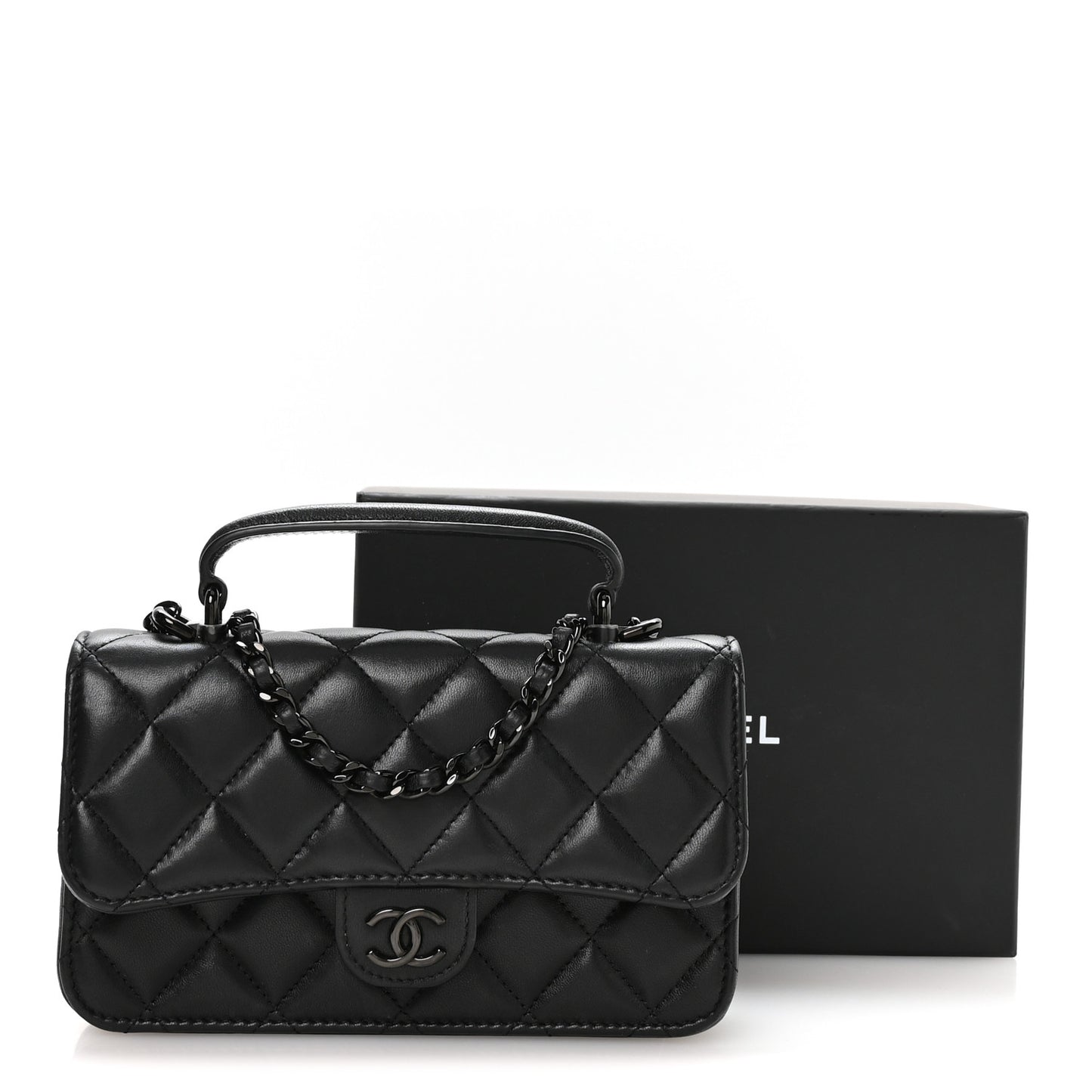 Lambskin Quilted Flap Phone Holder With Chain So Black