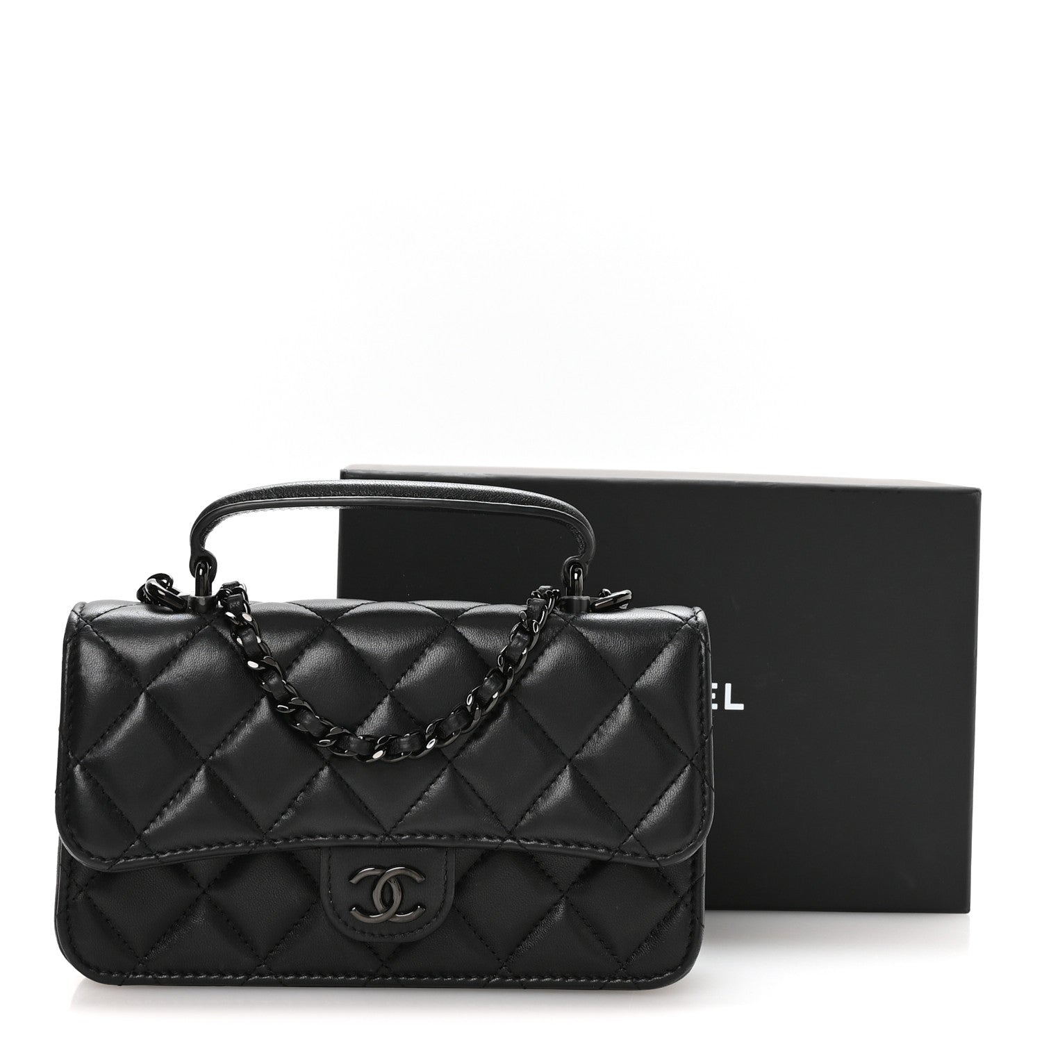 Chanel Lambskin Quilted Flap Phone Holder With Chain So Black 11 of 11