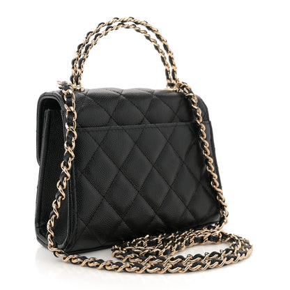 Chanel Caviar Quilted Double Chain Top Handle Flap With Chain Black 3 of 11