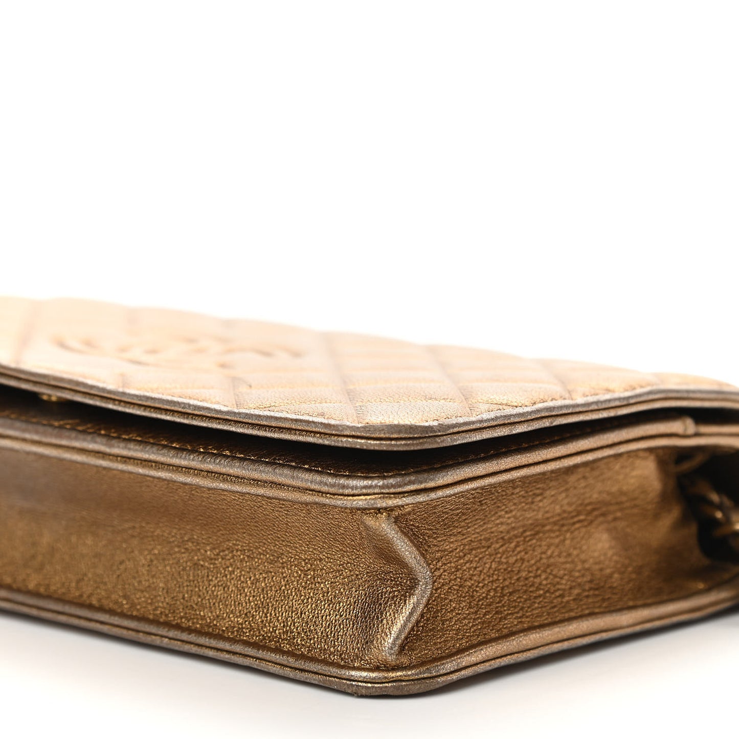 Metallic Lambskin Quilted Diamond CC Wallet On Chain WOC Bronze