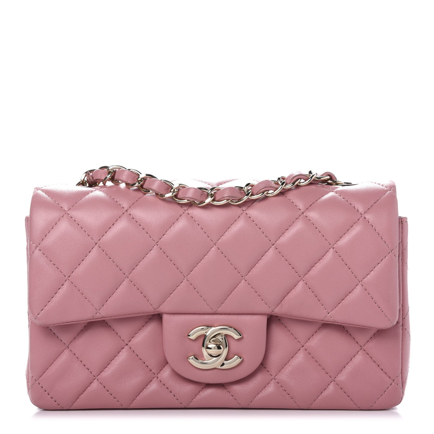 Lambskin Quilted Mini Rectangular Flap Pink