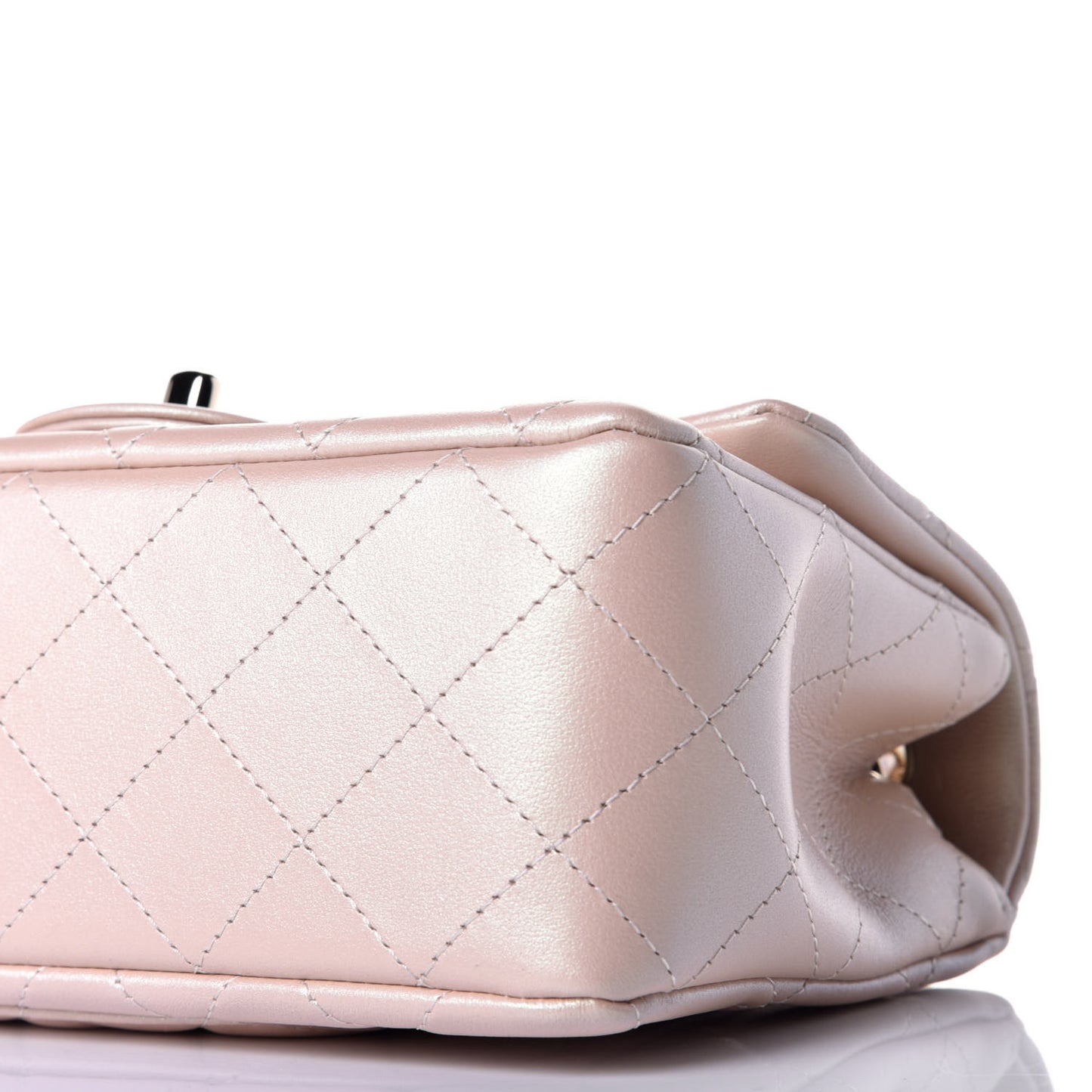 Iridescent Calfskin Quilted Mini Rectangular Flap Beige