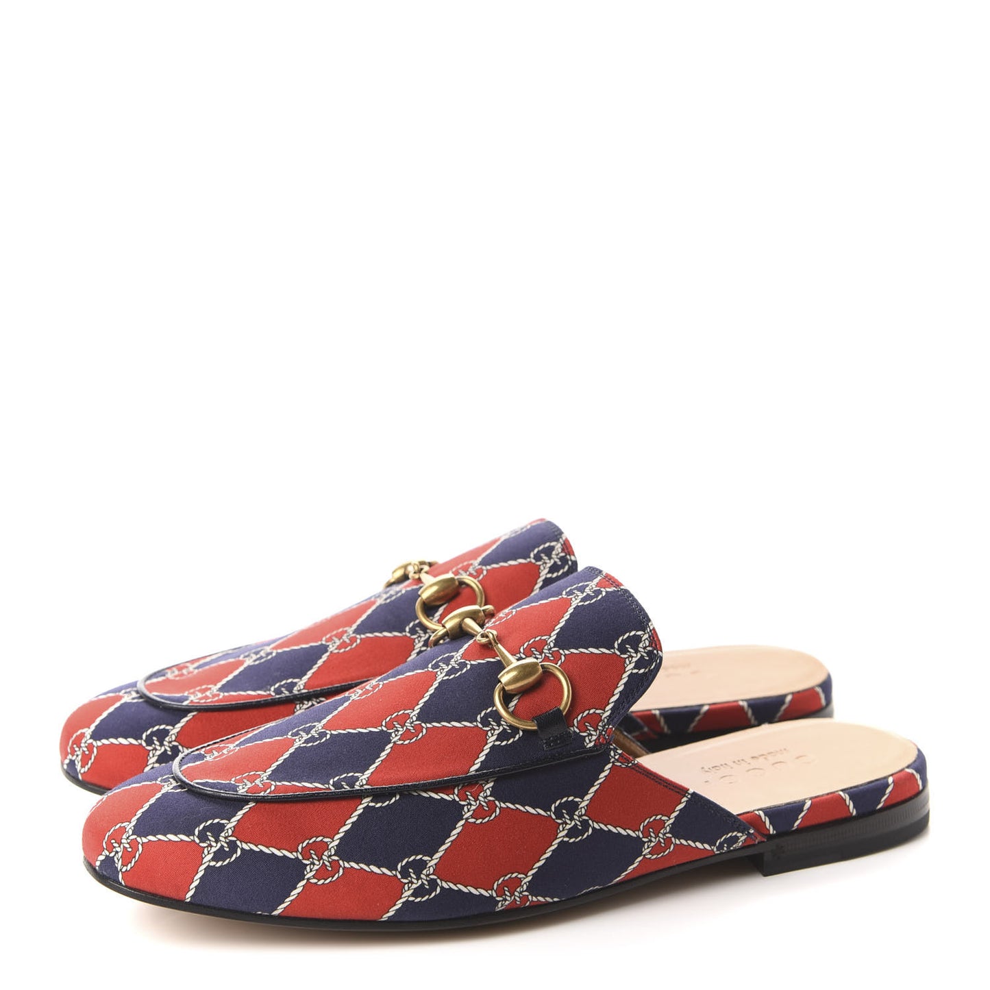 Mini GG Rhombus Chain Mens Princetown Slippers 5.5 Royal Bleuett Red