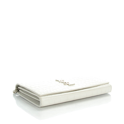Saint Laurent SAINT LAUREN Calfskin Crocodile Embossed Monogram Chain Wallet Pearl White 4 of 9