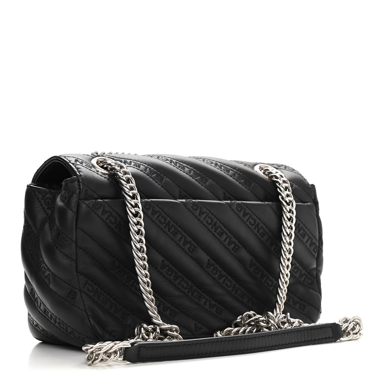 Balenciaga Calfskin Logo Matelasse S BB Round Shoulder Bag Black 3 of 9