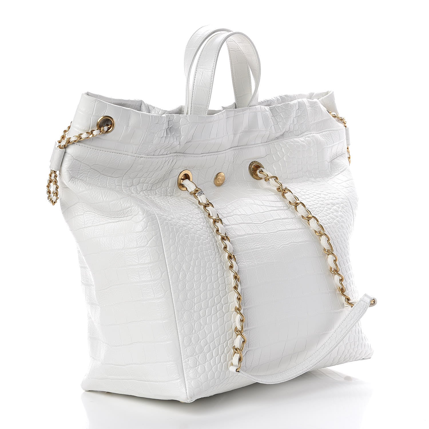 Chanel Calfskin Crocodile Embossed Large Cocodile Shopping Tote White 4 of 11