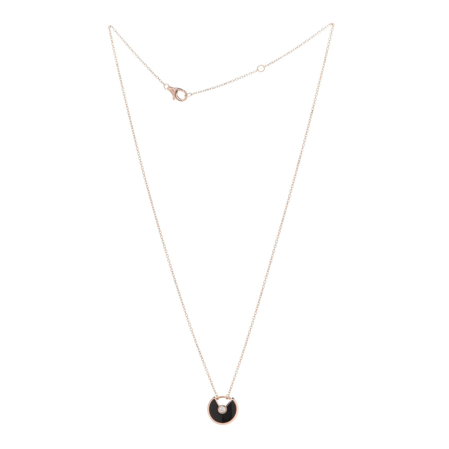 18K Pink Gold Diamond Black Onyx XS Amulette de Cartier Pendant Necklace