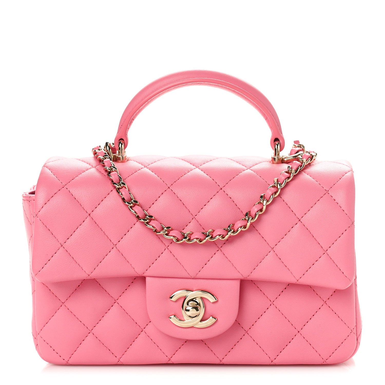 Chanel Lambskin Quilted Mini Top Handle Rectangular Flap Pink 1 of 10