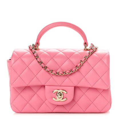 Chanel Lambskin Quilted Mini Top Handle Rectangular Flap Pink 1 of 10