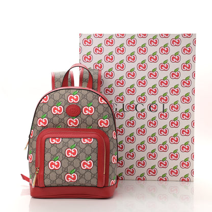 Gucci GG Supreme Monogram Apple Small Retro Interlocking G Day Backpack Beige Multicolor Lobster Red 10 of 10