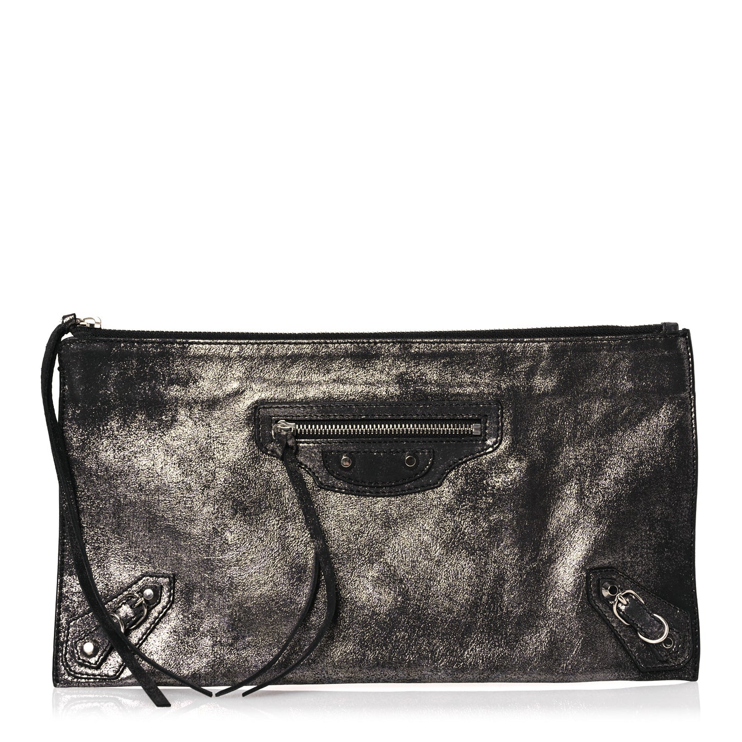 Metallic Calfskin Milky Way Papier Clutch Black