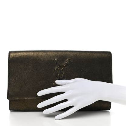 Saint Laurent Distressed Metallic Calfskin Monogram Large Belle De Jour Clutch Gold 2 of 16