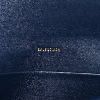Balenciaga Shiny Calfskin Crocodile Embossed Hourglass Flap Flat Pouch Navy Blue 6 of 7