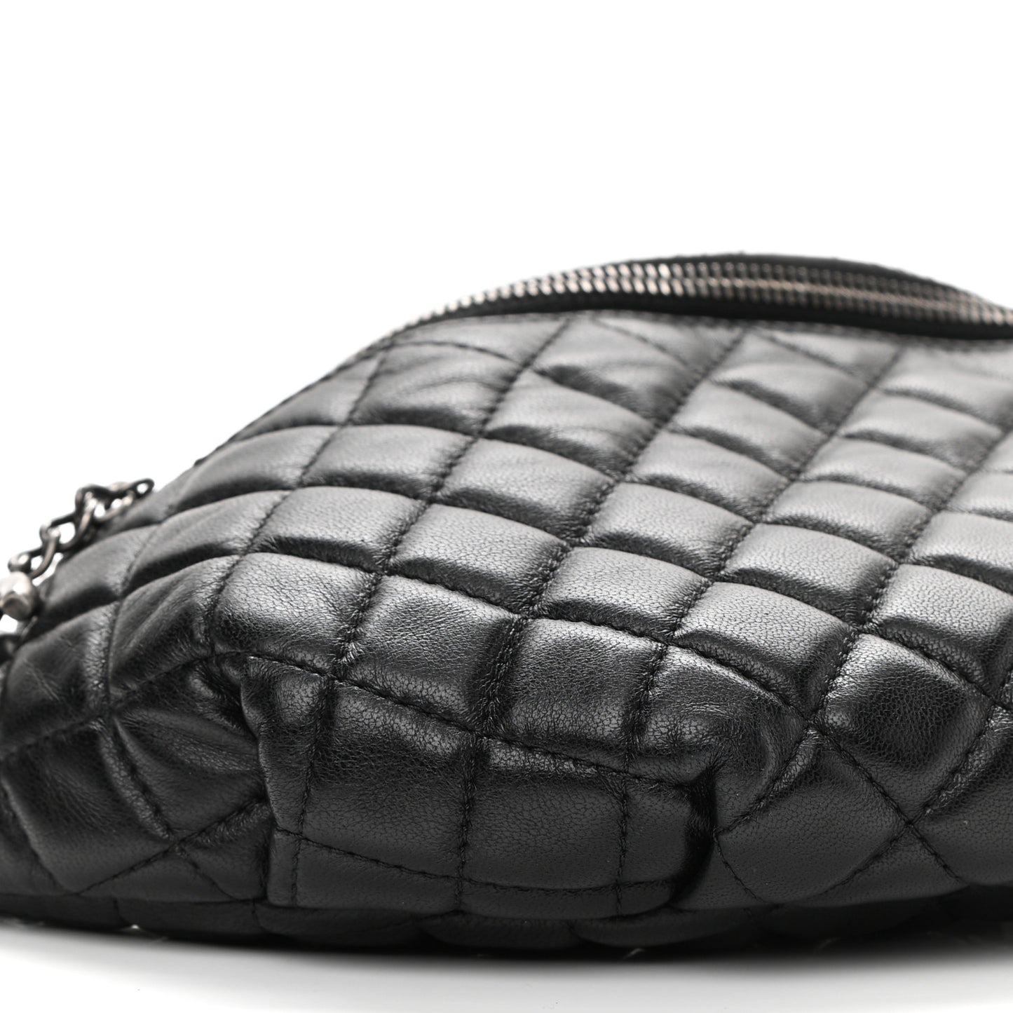 Lambskin Quilted Banane Waist Bag Fanny Pack Black