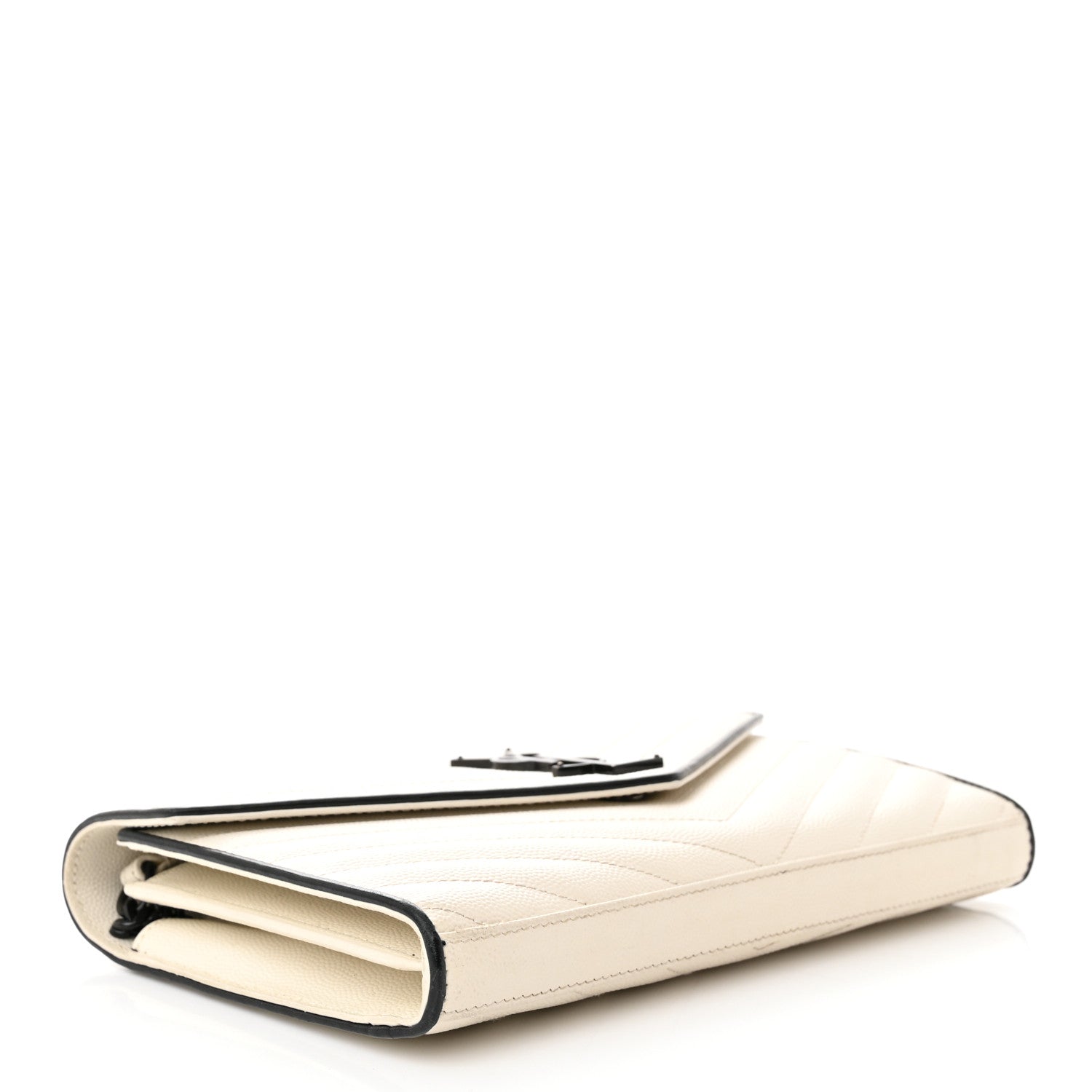 Saint Laurent Grain De Poudre Matelasse Monogram Chain Wallet White Black 4 of 17