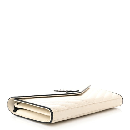 Saint Laurent Grain De Poudre Matelasse Monogram Chain Wallet White Black 4 of 17