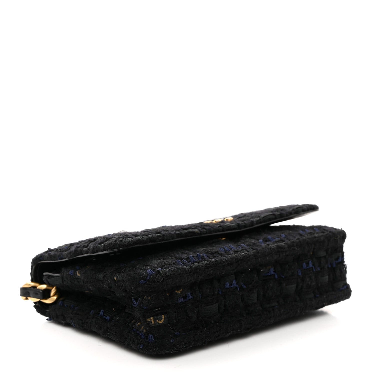 Chanel Tweed Quilted Chanel 19 Wallet On Chain WOC Black Navy Gold 4 of 11