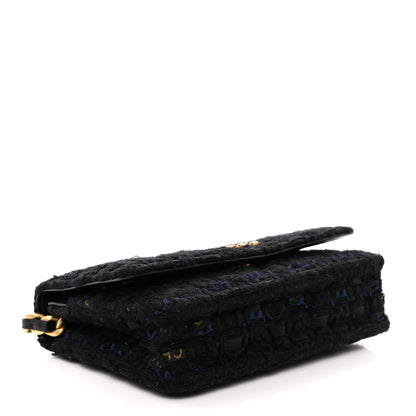 Chanel Tweed Quilted Chanel 19 Wallet On Chain WOC Black Navy Gold 4 of 11