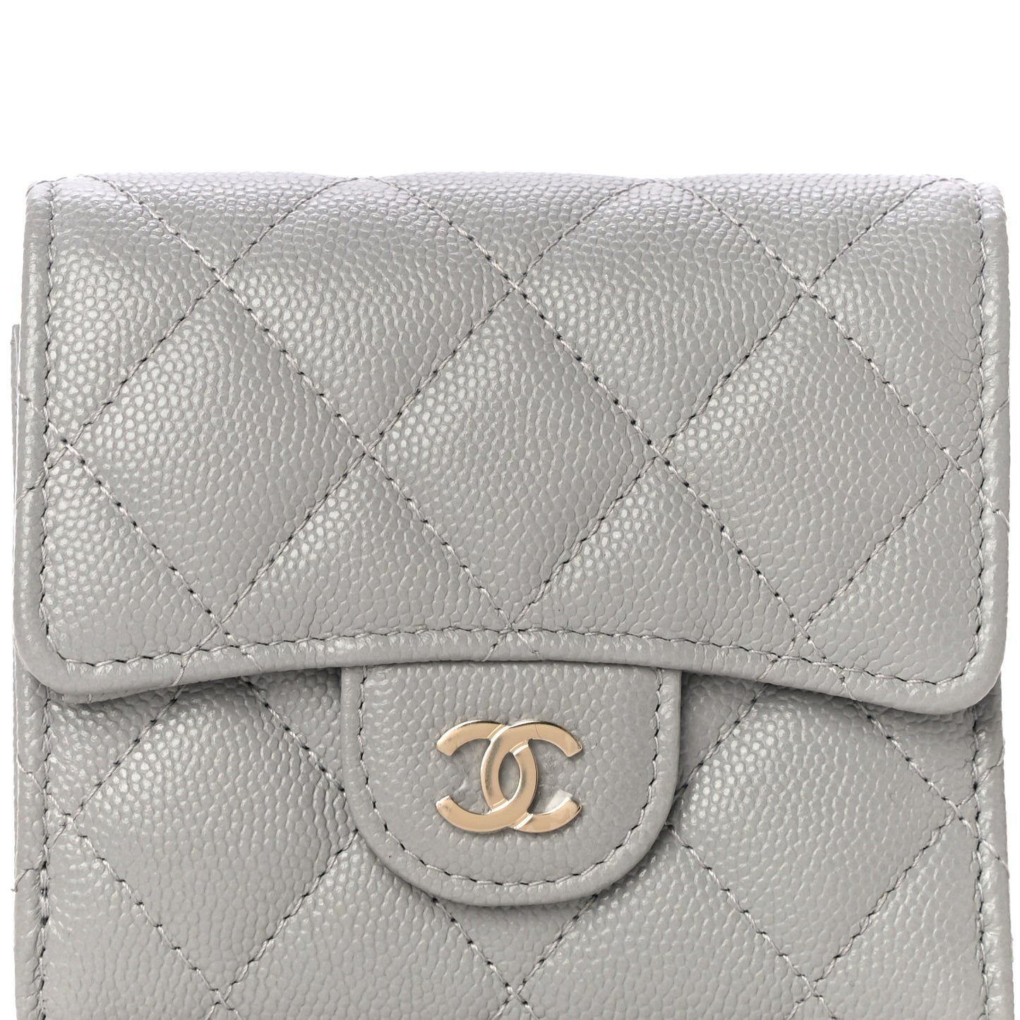 Caviar Quilted Small Flap Wallet Grey